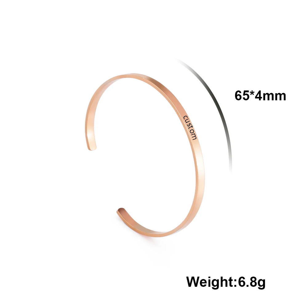 Sipuris 4mm Customized Name Date Bracelet Personalized Stainless Steel Letter Cuff Bangle Jewelry For Women Men Couple Gift