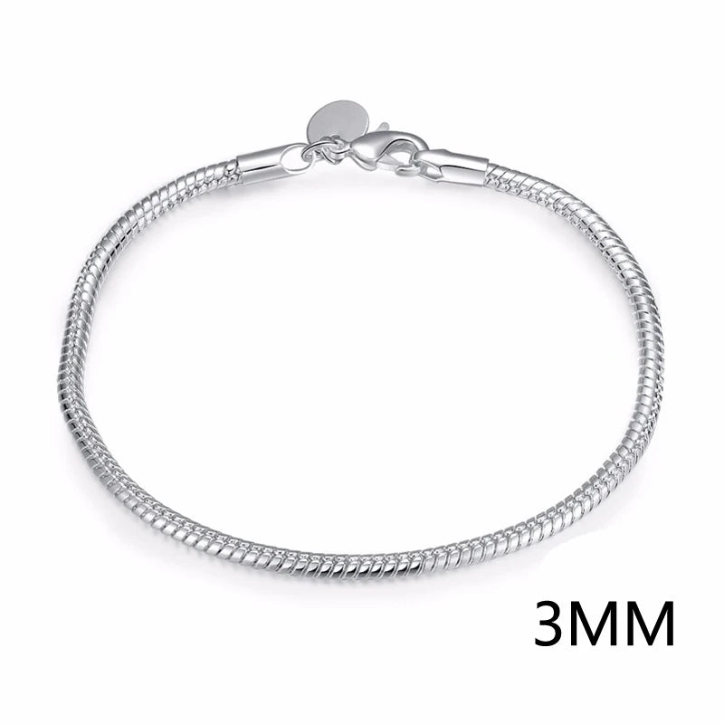 925 Sterling Silver Bracelets 3mm 4mm Snake Bones Bracelets Bangles For Men and Women Jewelry S-B36