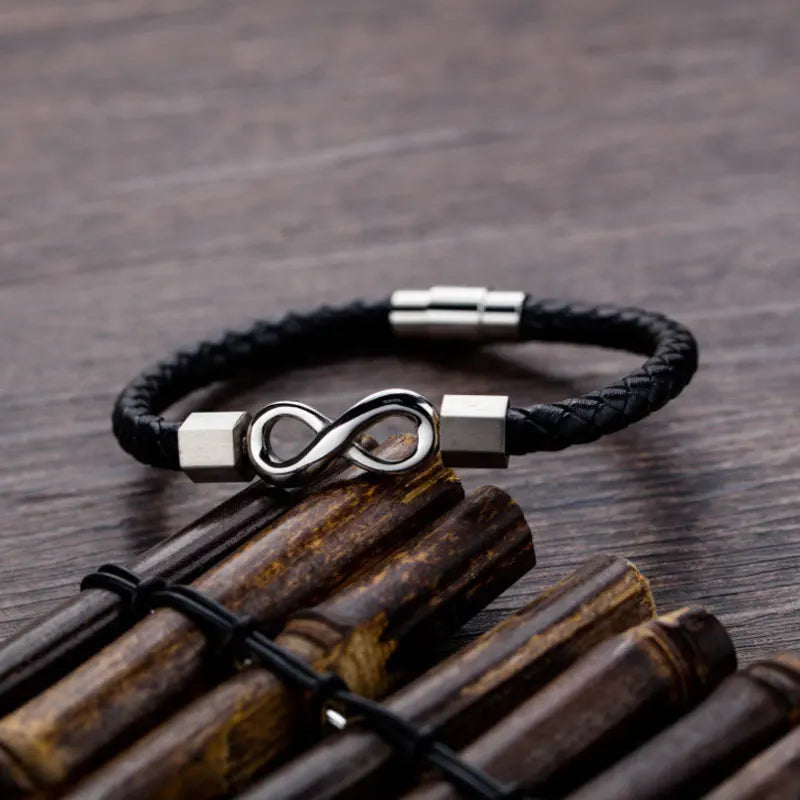 1Pcs Leather Bracelet Infinity Shape Special Popular Pattern Men's Bracelet For Men Stainless Steel Jewelry Accessories Gift