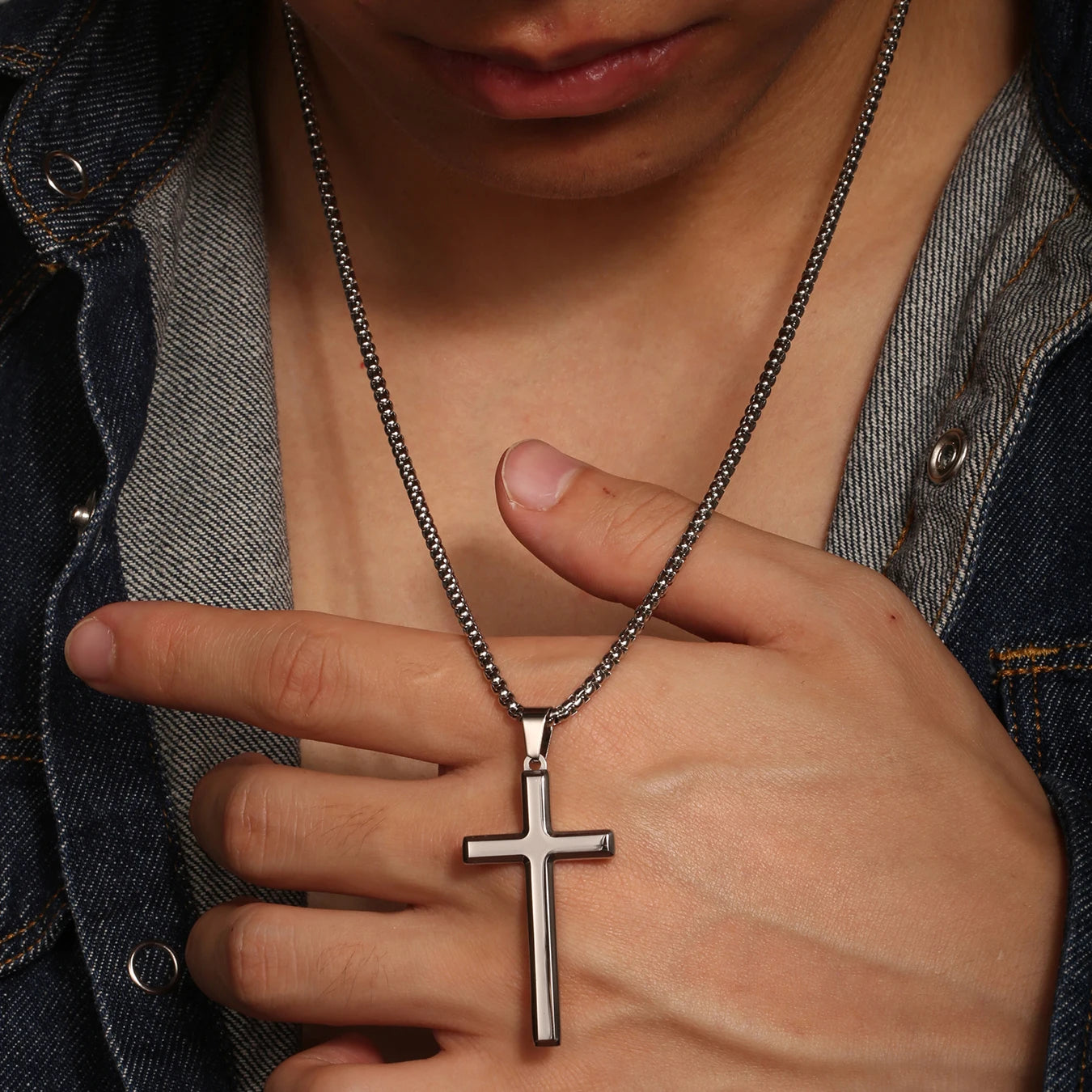 Collier Homme Spiritual Male Minimalism Stainless Steel Necklace Man's Jesus Cross Necklace for Man Collar Hombre