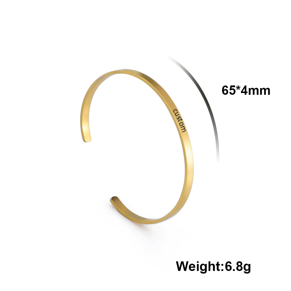 Sipuris 4mm Customized Name Date Bracelet Personalized Stainless Steel Letter Cuff Bangle Jewelry For Women Men Couple Gift