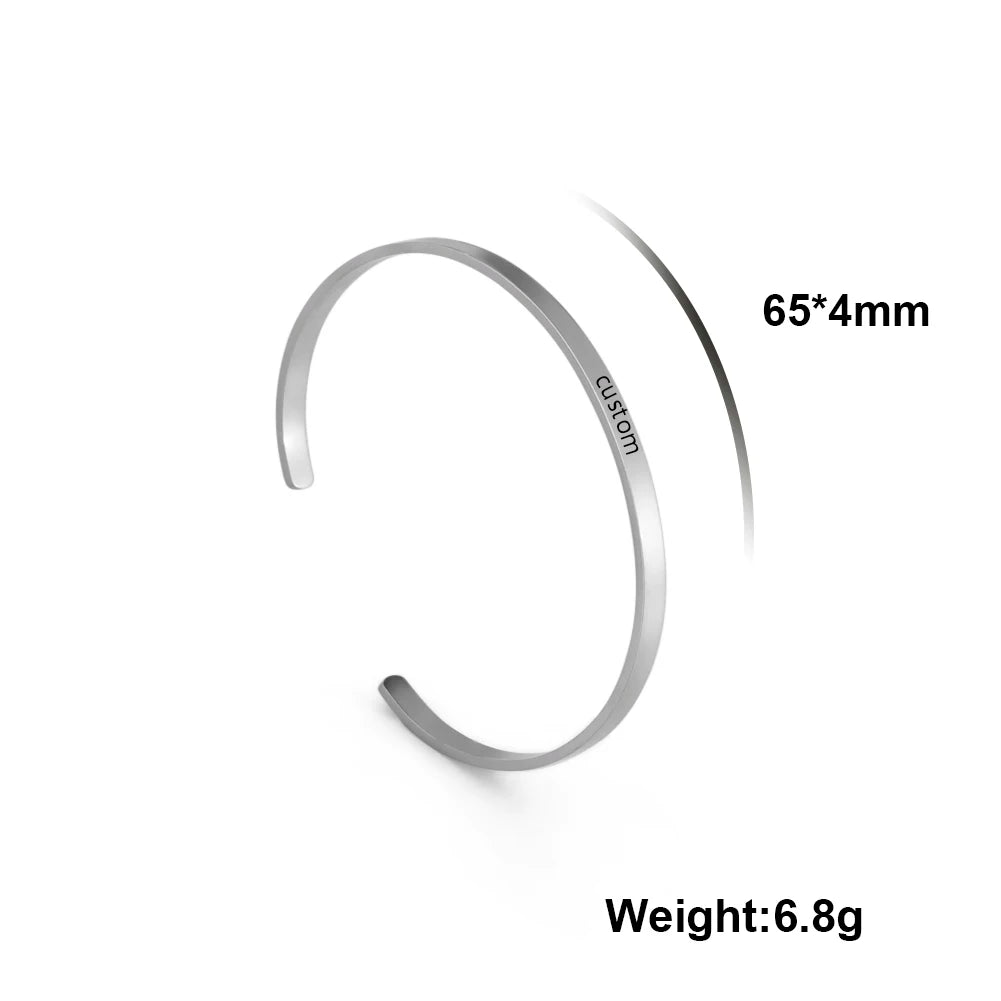 Sipuris 4mm Customized Name Date Bracelet Personalized Stainless Steel Letter Cuff Bangle Jewelry For Women Men Couple Gift