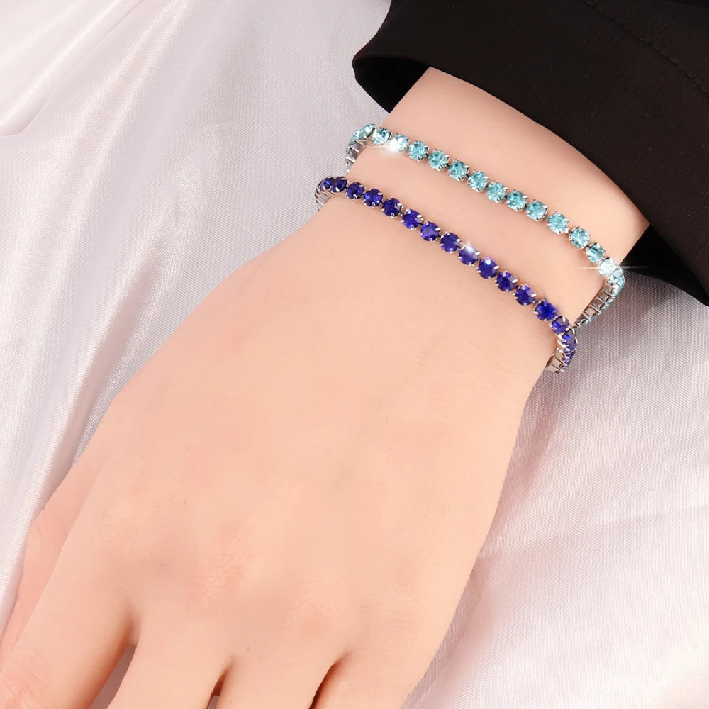 316L Stainless Steel Hip Hop Cubic Zirconia Bracelet for Women Men HipHop 4MM Color Tennis Chain Bracelets Wedding Jewelry Gifts