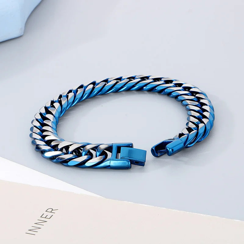 Hip Hop Stainless Steel Figaro Chain Bracelet Men‘s Creative Two Color Thick Cuban Chain Necklace Personalized Trend Jewelry
