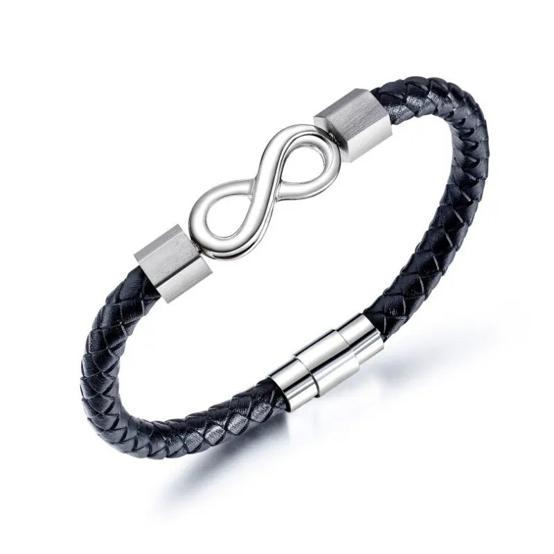 1Pcs Leather Bracelet Infinity Shape Special Popular Pattern Men's Bracelet For Men Stainless Steel Jewelry Accessories Gift