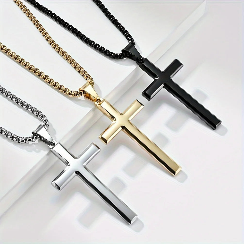 Collier Homme Spiritual Male Minimalism Stainless Steel Necklace Man's Jesus Cross Necklace for Man Collar Hombre