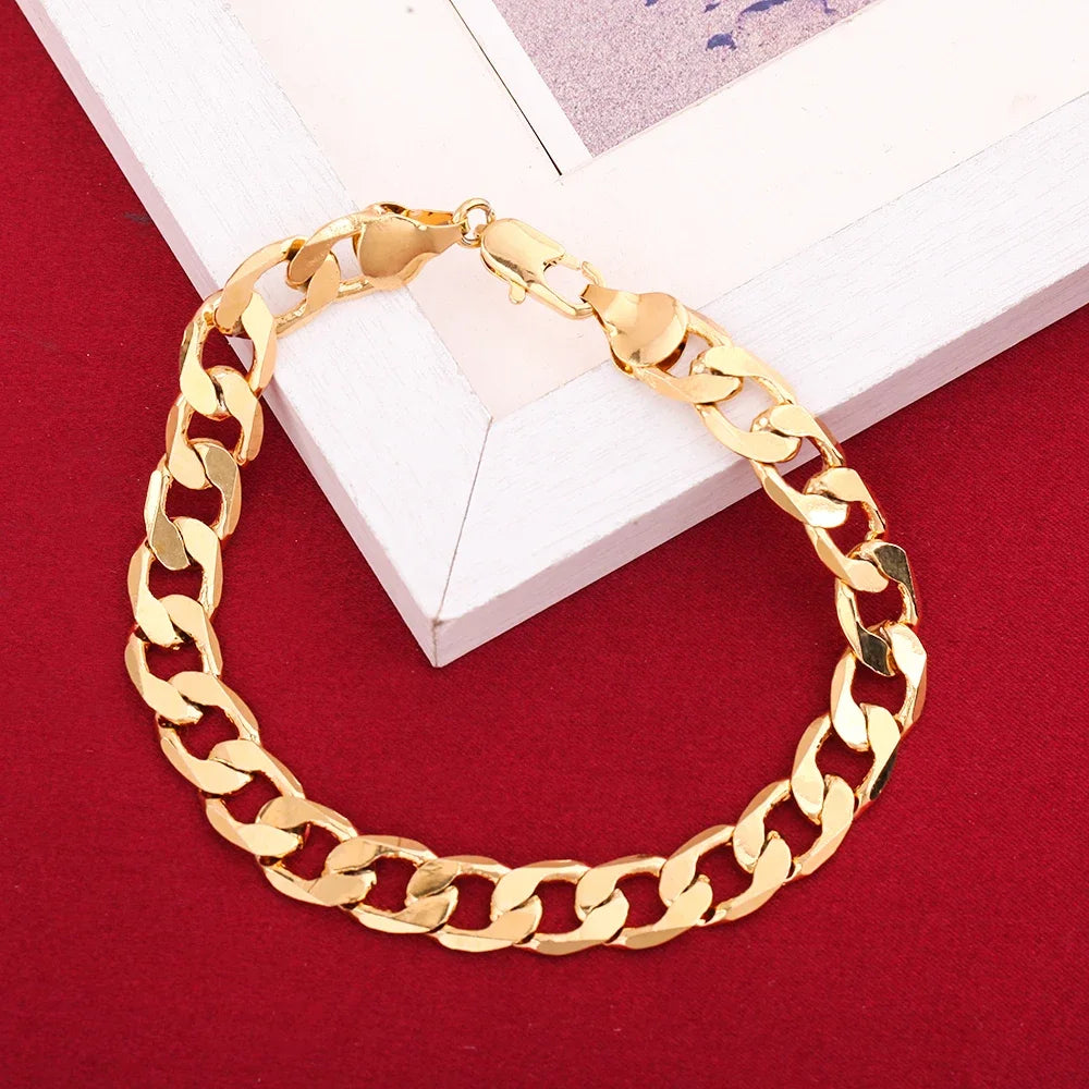 New luxury 925 Sterling Silver 18K gold special 8MM geometry chain bracelets neckalce for women men fashion designer jewelry set