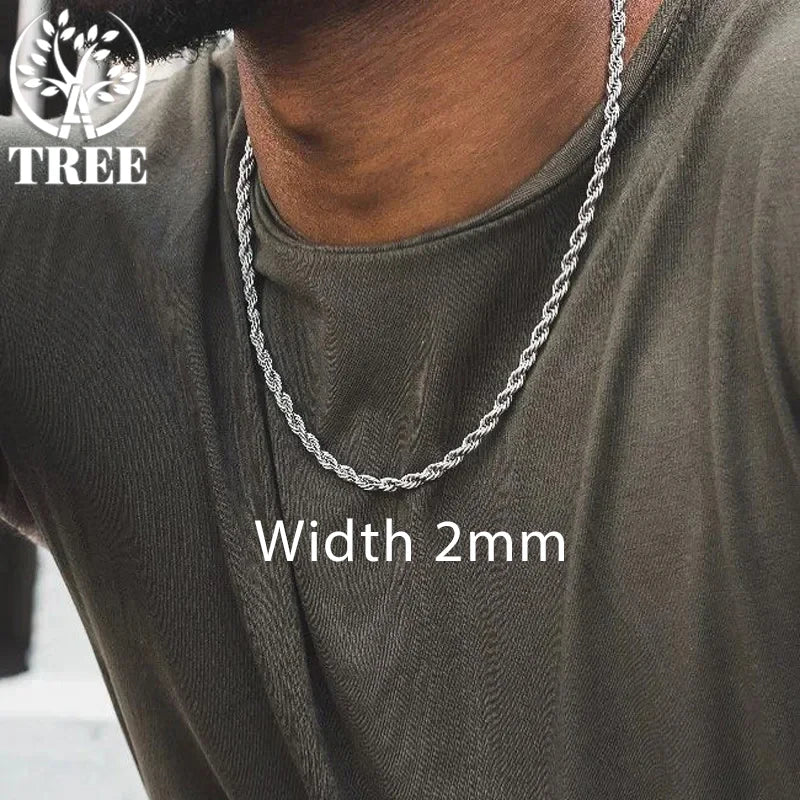 ALITREE 2/3/4mm Rope Chain 925 Sterling Silver Classical Necklace Mens Women Chains Around The Neck Gold Silver Color Necklace