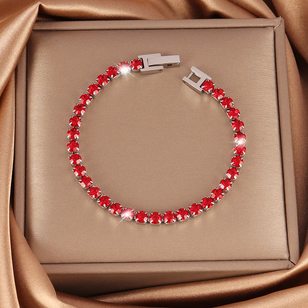 316L Stainless Steel Hip Hop Cubic Zirconia Bracelet for Women Men HipHop 4MM Color Tennis Chain Bracelets Wedding Jewelry Gifts