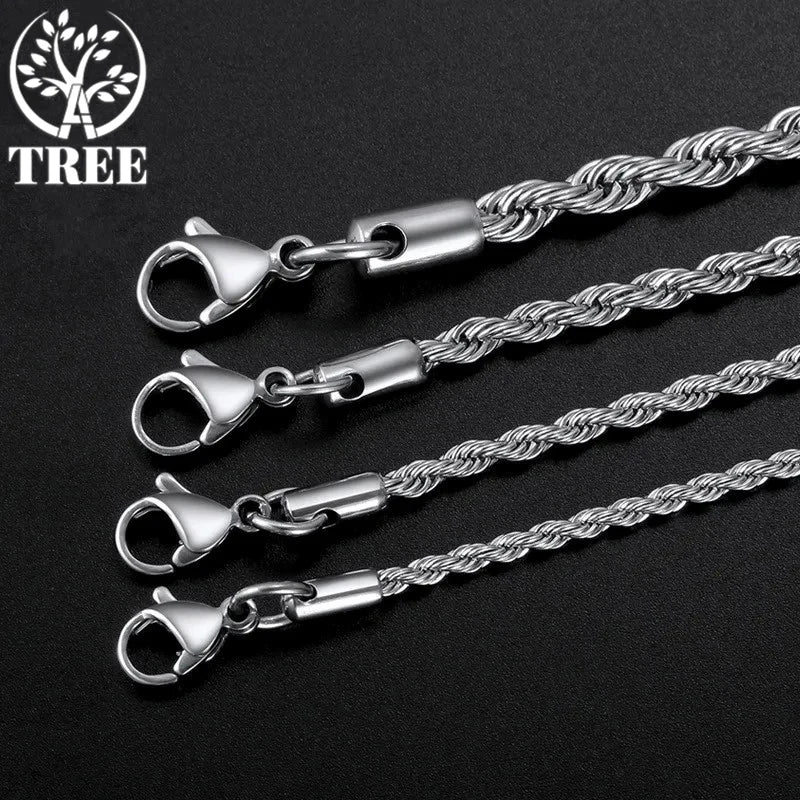 ALITREE 2/3/4mm Rope Chain 925 Sterling Silver Classical Necklace Mens Women Chains Around The Neck Gold Silver Color Necklace