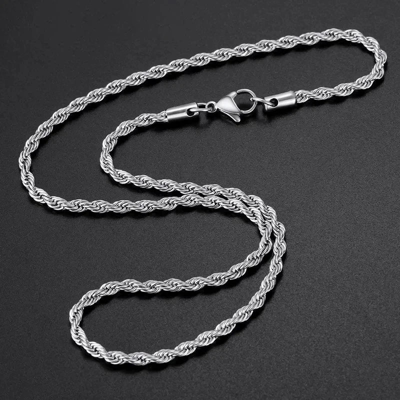 ALITREE 2/3/4mm Rope Chain 925 Sterling Silver Classical Necklace Mens Women Chains Around The Neck Gold Silver Color Necklace