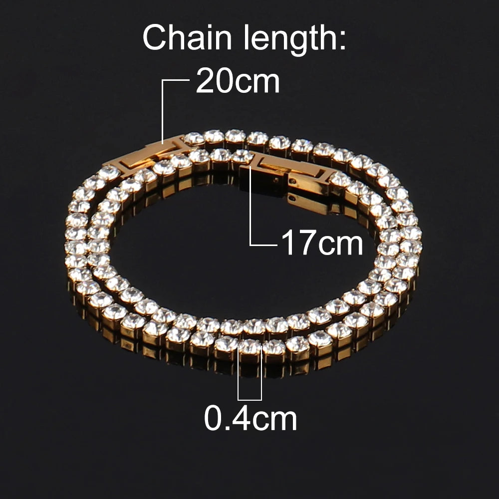 316L Stainless Steel Hip Hop Cubic Zirconia Bracelet for Women Men HipHop 4MM Color Tennis Chain Bracelets Wedding Jewelry Gifts