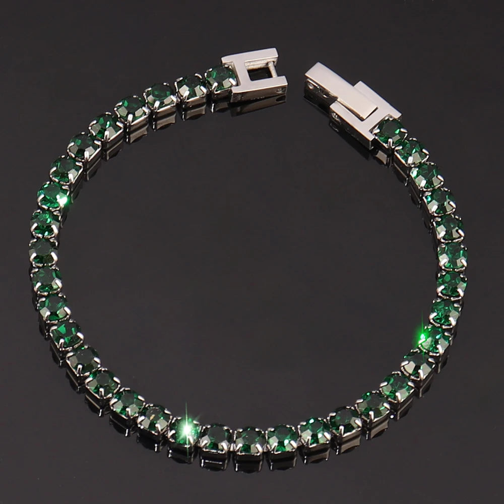 316L Stainless Steel Hip Hop Cubic Zirconia Bracelet for Women Men HipHop 4MM Color Tennis Chain Bracelets Wedding Jewelry Gifts