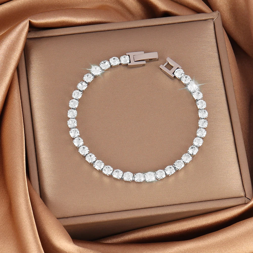 316L Stainless Steel Hip Hop Cubic Zirconia Bracelet for Women Men HipHop 4MM Color Tennis Chain Bracelets Wedding Jewelry Gifts
