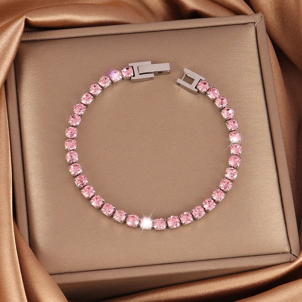 316L Stainless Steel Hip Hop Cubic Zirconia Bracelet for Women Men HipHop 4MM Color Tennis Chain Bracelets Wedding Jewelry Gifts