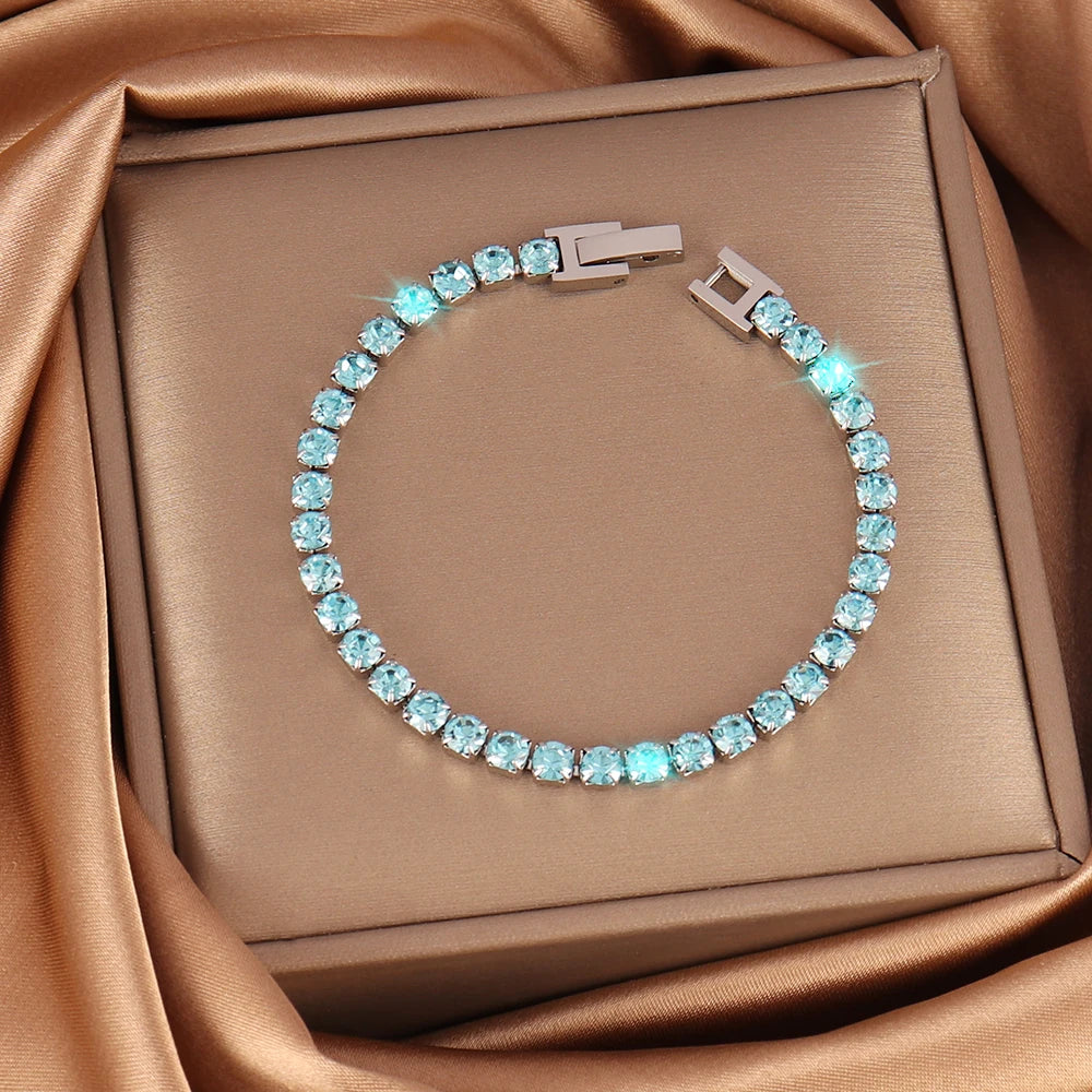 316L Stainless Steel Hip Hop Cubic Zirconia Bracelet for Women Men HipHop 4MM Color Tennis Chain Bracelets Wedding Jewelry Gifts