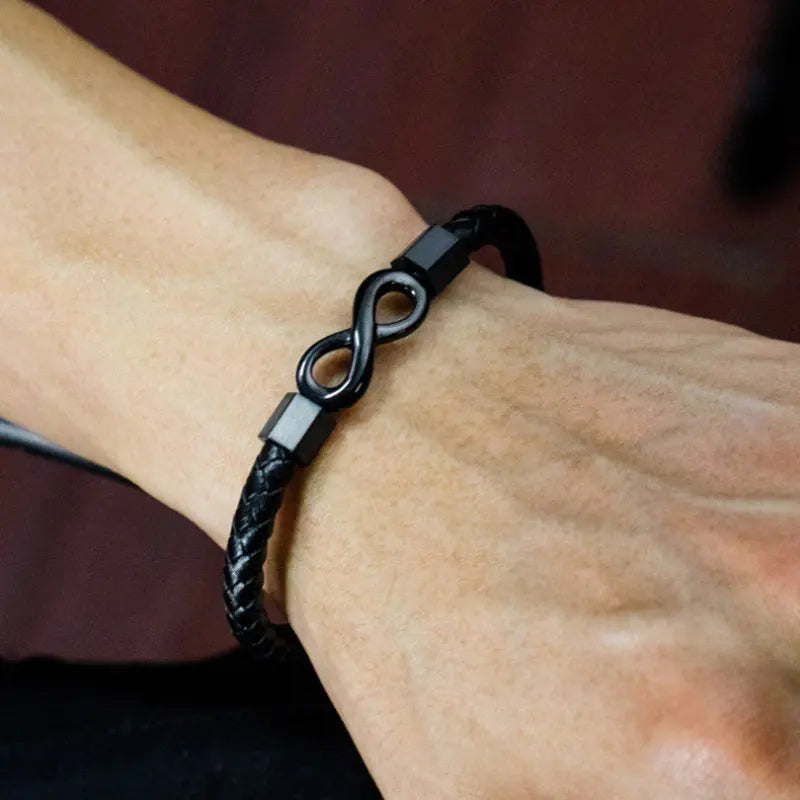 1Pcs Leather Bracelet Infinity Shape Special Popular Pattern Men's Bracelet For Men Stainless Steel Jewelry Accessories Gift