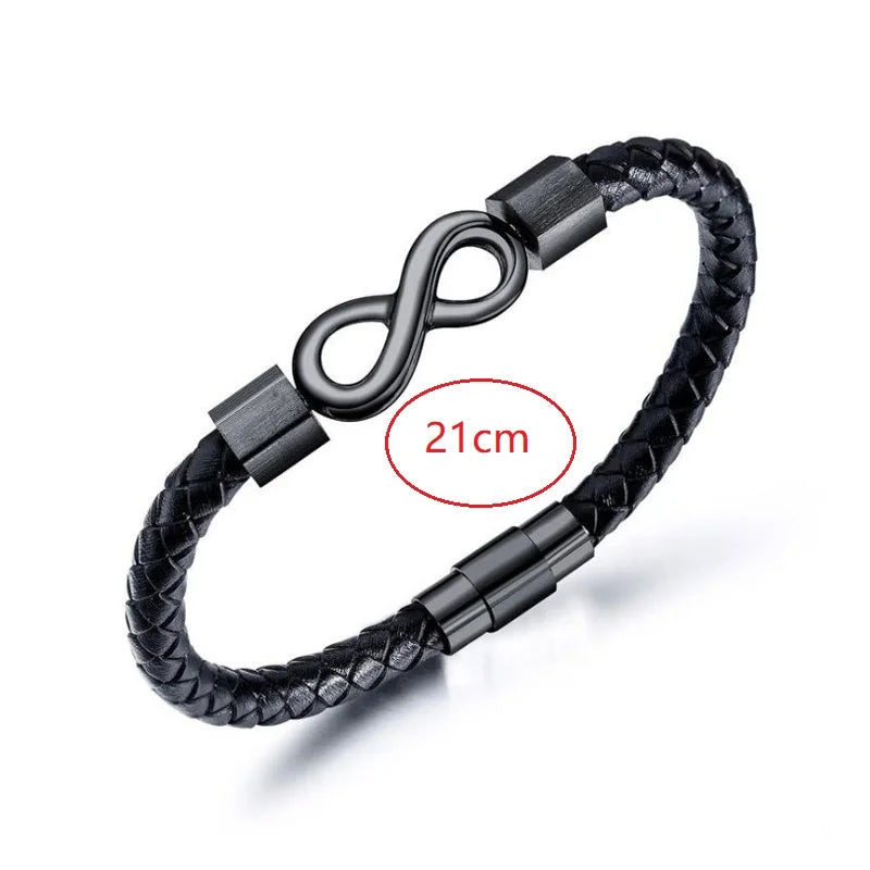1Pcs Leather Bracelet Infinity Shape Special Popular Pattern Men's Bracelet For Men Stainless Steel Jewelry Accessories Gift