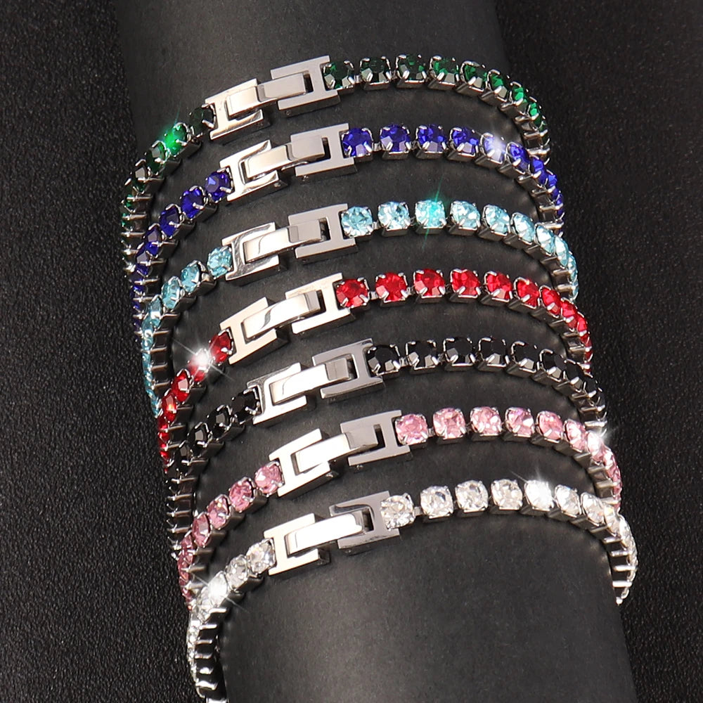 316L Stainless Steel Hip Hop Cubic Zirconia Bracelet for Women Men HipHop 4MM Color Tennis Chain Bracelets Wedding Jewelry Gifts