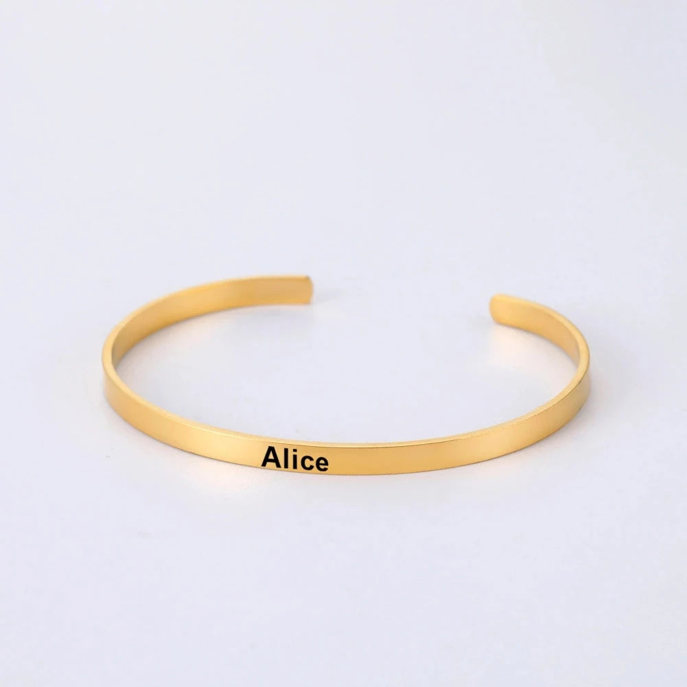 Sipuris 4mm Customized Name Date Bracelet Personalized Stainless Steel Letter Cuff Bangle Jewelry For Women Men Couple Gift
