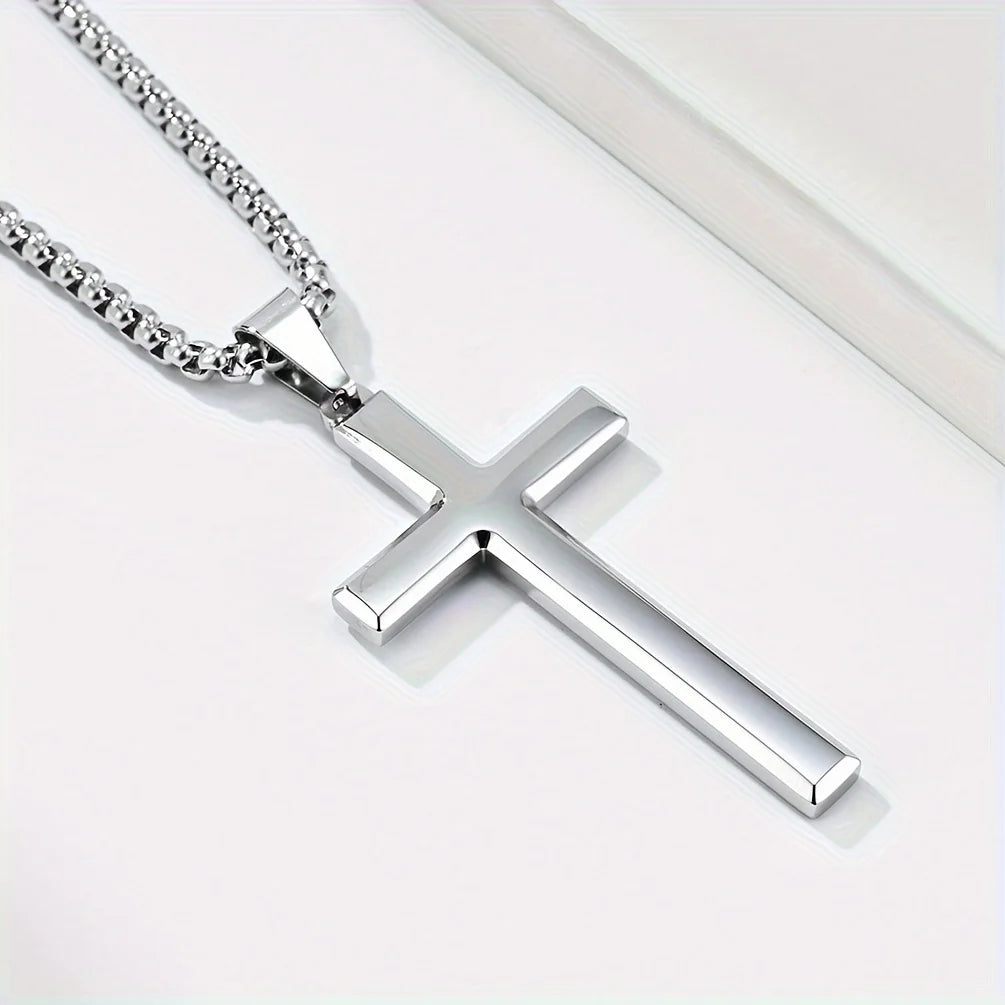 Collier Homme Spiritual Male Minimalism Stainless Steel Necklace Man's Jesus Cross Necklace for Man Collar Hombre