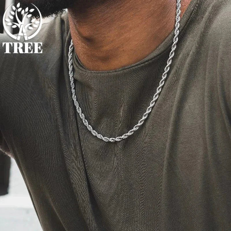 ALITREE 2/3/4mm Rope Chain 925 Sterling Silver Classical Necklace Mens Women Chains Around The Neck Gold Silver Color Necklace