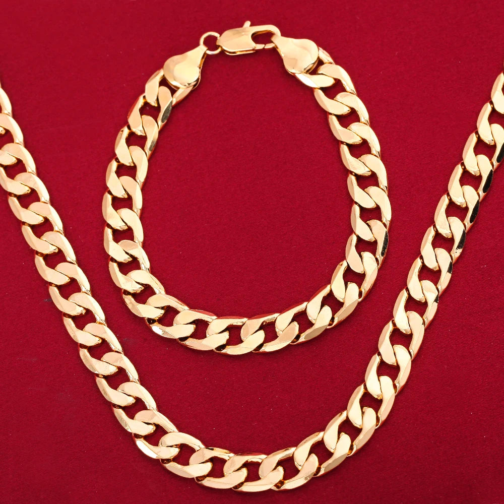 New luxury 925 Sterling Silver 18K gold special 8MM geometry chain bracelets neckalce for women men fashion designer jewelry set