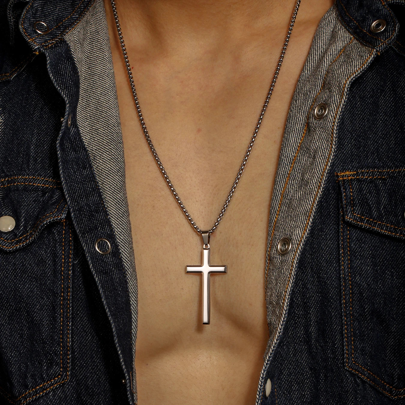 Collier Homme Spiritual Male Minimalism Stainless Steel Necklace Man's Jesus Cross Necklace for Man Collar Hombre