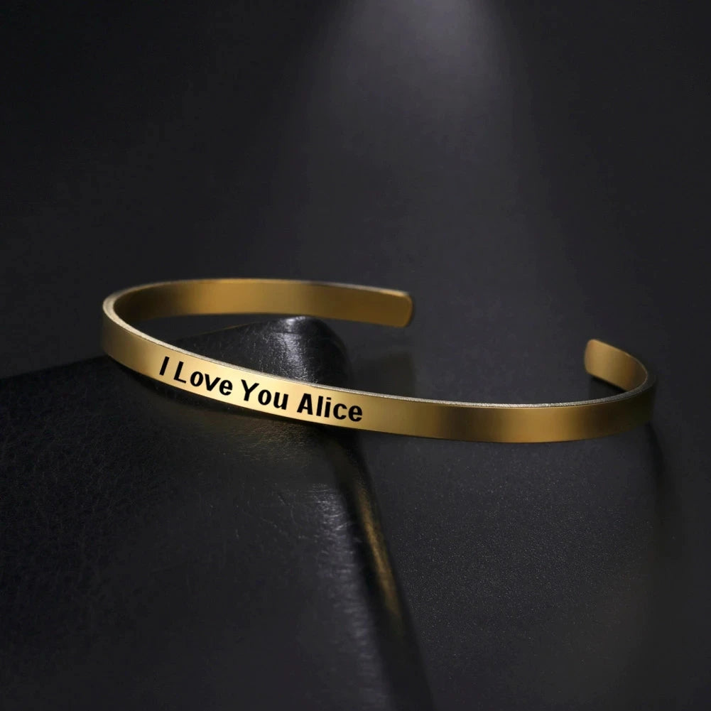 Sipuris 4mm Customized Name Date Bracelet Personalized Stainless Steel Letter Cuff Bangle Jewelry For Women Men Couple Gift