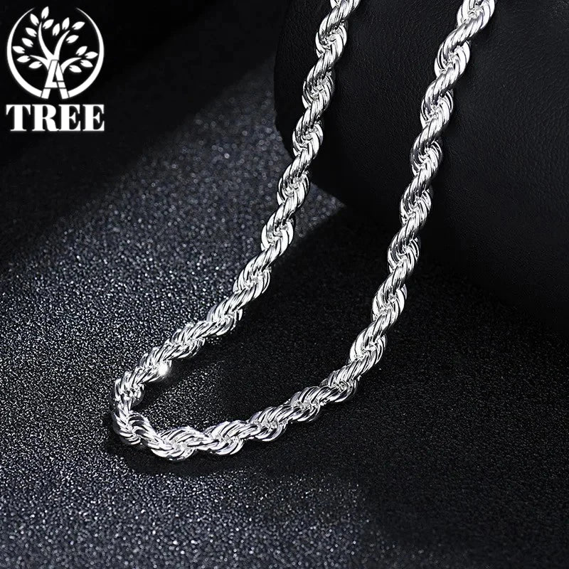 ALITREE 2/3/4mm Rope Chain 925 Sterling Silver Classical Necklace Mens Women Chains Around The Neck Gold Silver Color Necklace