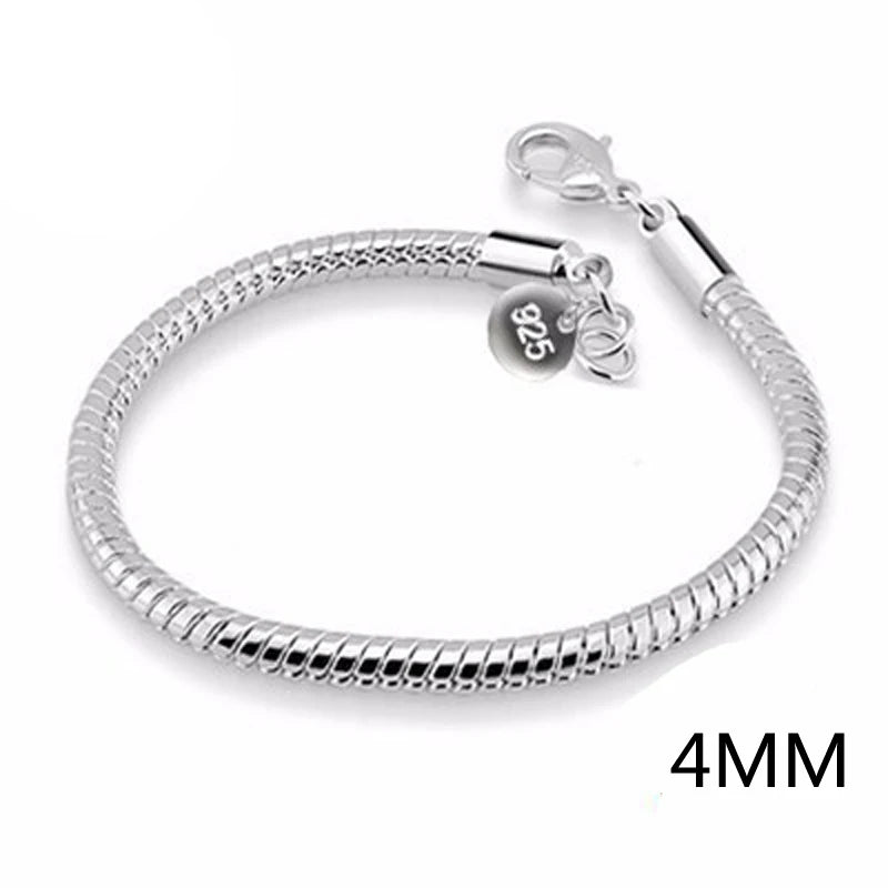 925 Sterling Silver Bracelets 3mm 4mm Snake Bones Bracelets Bangles For Men and Women Jewelry S-B36