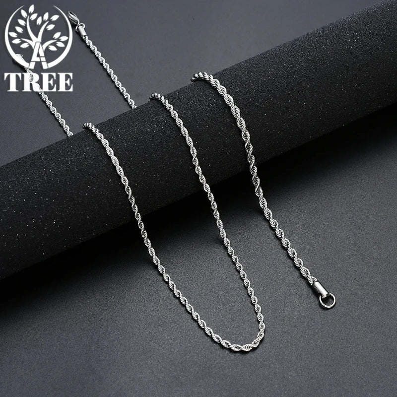 ALITREE 2/3/4mm Rope Chain 925 Sterling Silver Classical Necklace Mens Women Chains Around The Neck Gold Silver Color Necklace