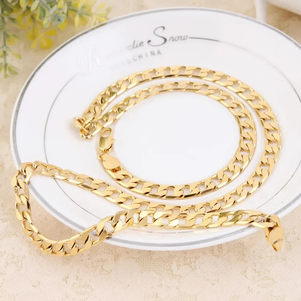 New luxury 925 Sterling Silver 18K gold special 8MM geometry chain bracelets neckalce for women men fashion designer jewelry set