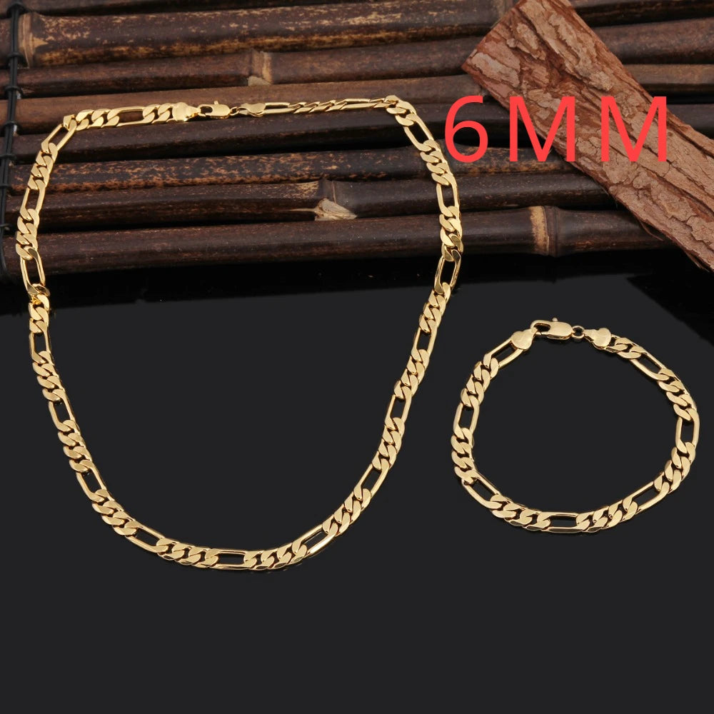 Hot popular 925 Sterling Silver 18K Gold noble 6MM Geometry Bracelets Neckalce Jewelry Sets for Women Men Fashion Gifts Wedding